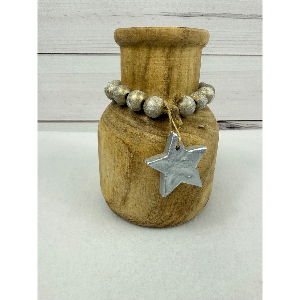 Mud Pie Wooden Vase with Beads Star Charm Rustic Farmhouse Decor
